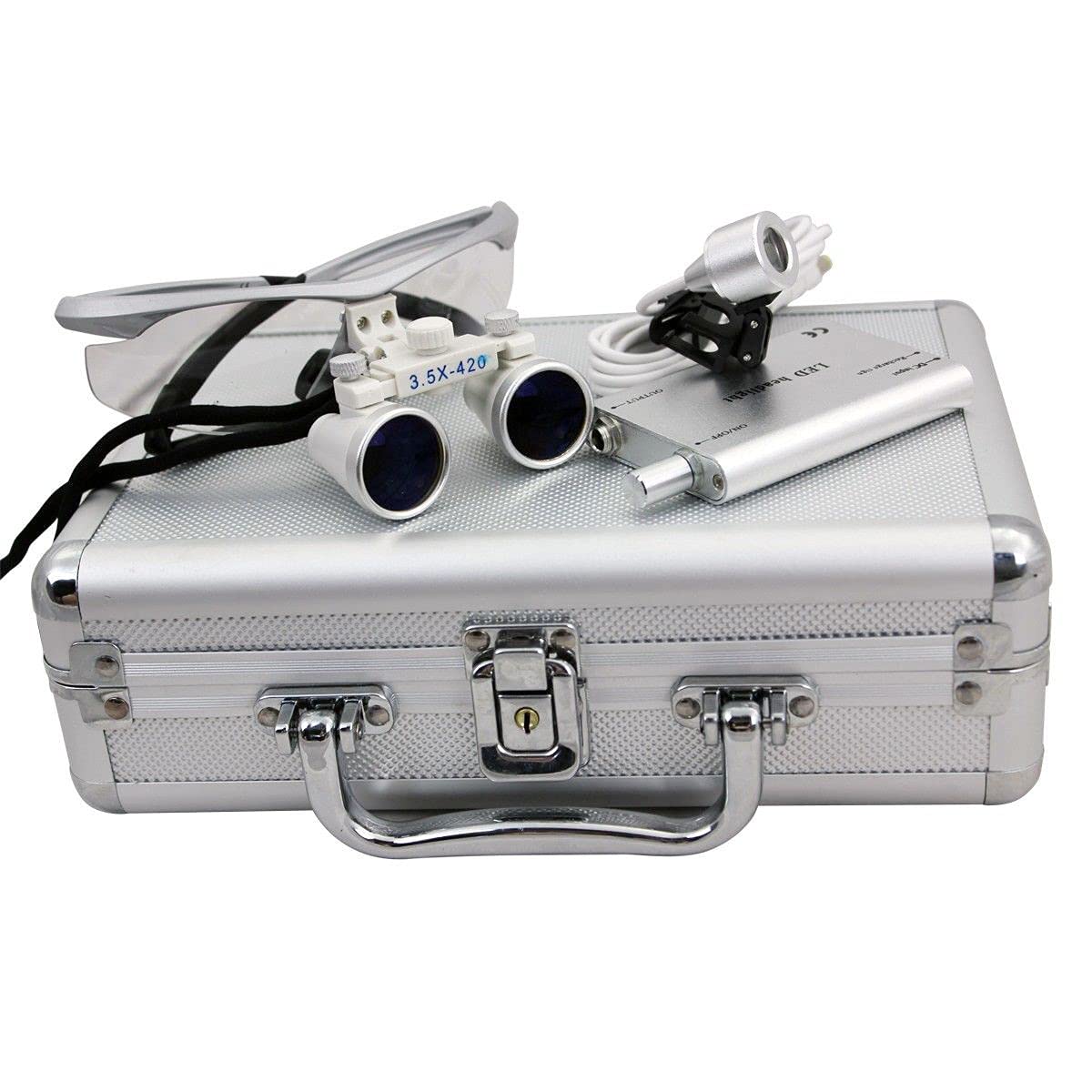 3.5x420mm Zahnarzt Lupenbrille Kopflupe LED Headlampe Dental Loupes