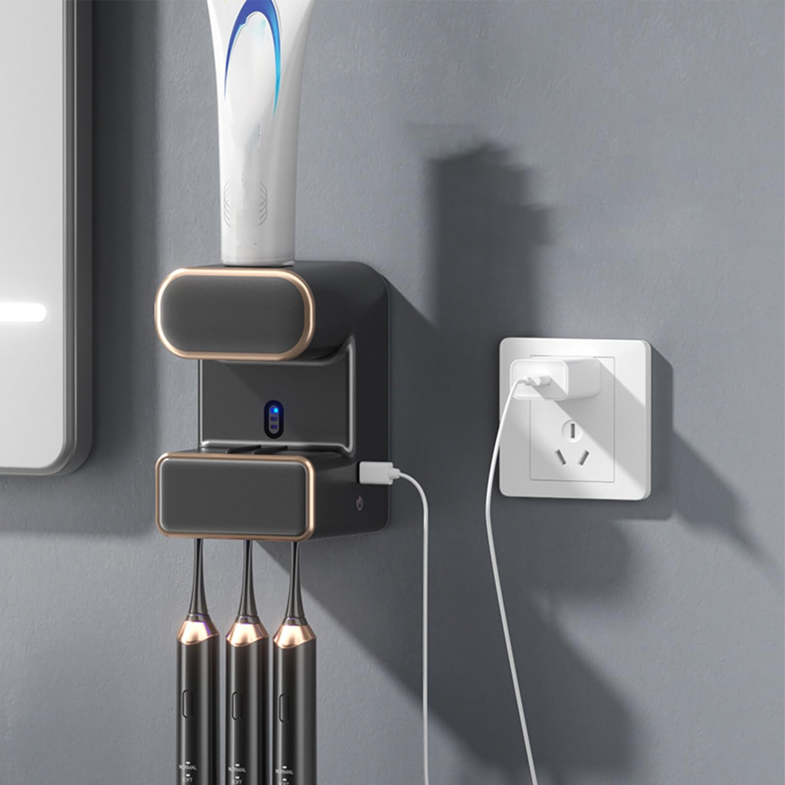 Dispensador de pasta de dientes, extrusor automático de pasta de dientes sin perforaciones, dispensador de pasta de dientes, rodillo exprimidor montado en la pared con soporte for pasta de dientes, vi