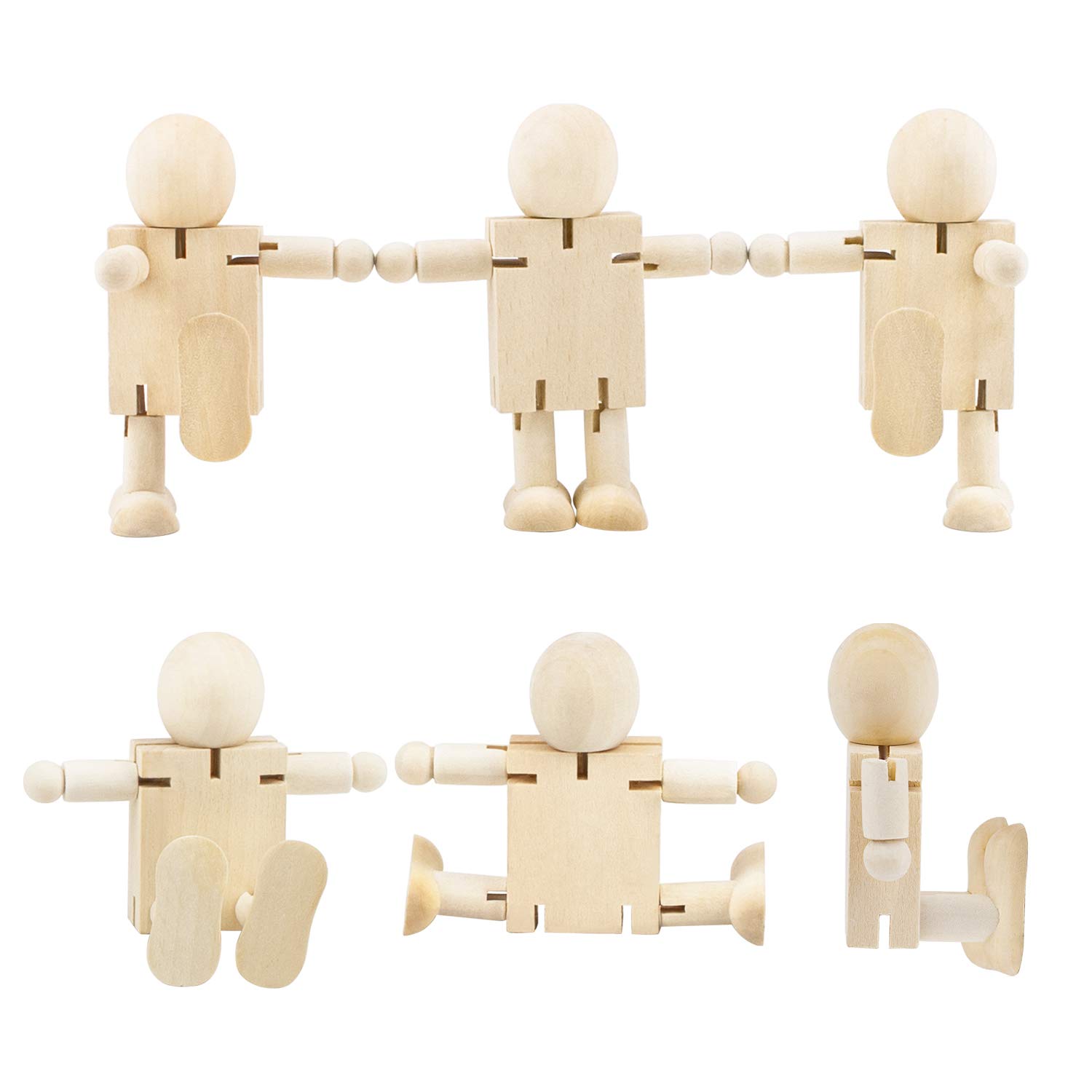 WANDIC Wood Robot, 6 Pcs Unfinished Wooden Dolls Action Figure Models for Painting, Gifts for Kids, Tabletop Decoration, Art & Craft Projects