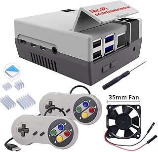 DVOZVO Retro Gaming Nes4Pi Case with USB Wired Game Controllers for Raspberry Pi 4B,Raspberry Pi 4 Case with cooling Fan Heatsinks for Raspberry Pi 4 Model B(8GB/4GB/2GB/1GB)