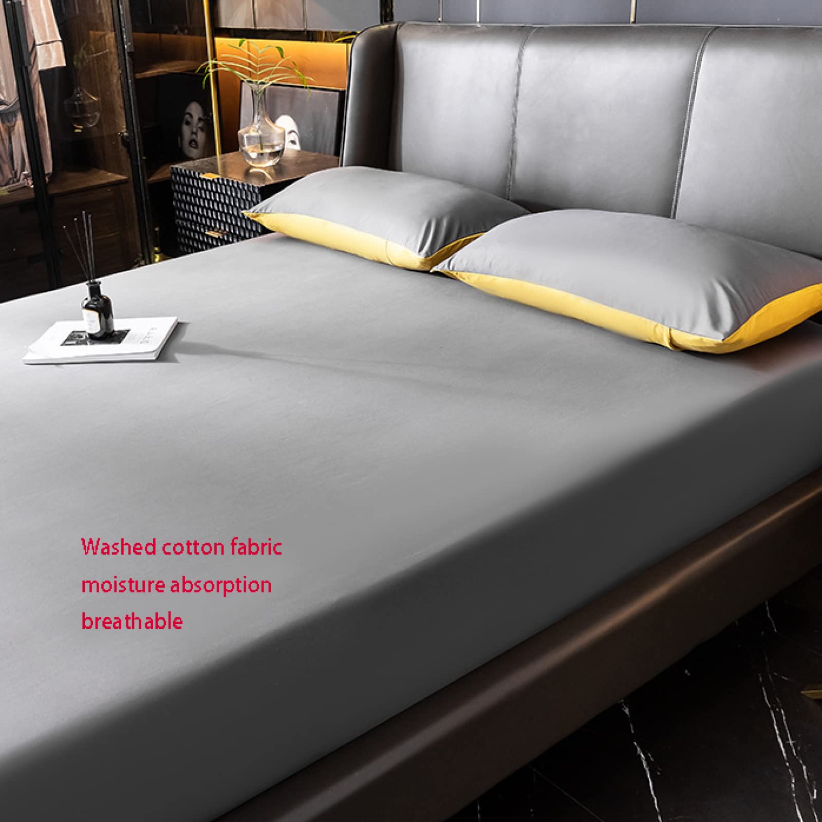 Colchón de calidad de hotel, color liso, algodón lavado, sábanas de bolsillo profundo, funda de colchón para cama individual y doble, color caqui, 120 x 200 cm