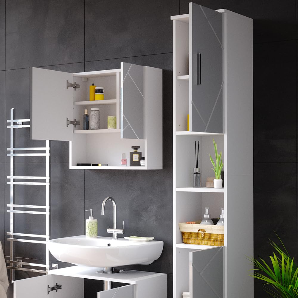 Vicco Mobile bagno alto Irma, Bianco lucido, 30 x 192 cm, per la conservazione di accessori da bagno e compatibile con la serie Irma
