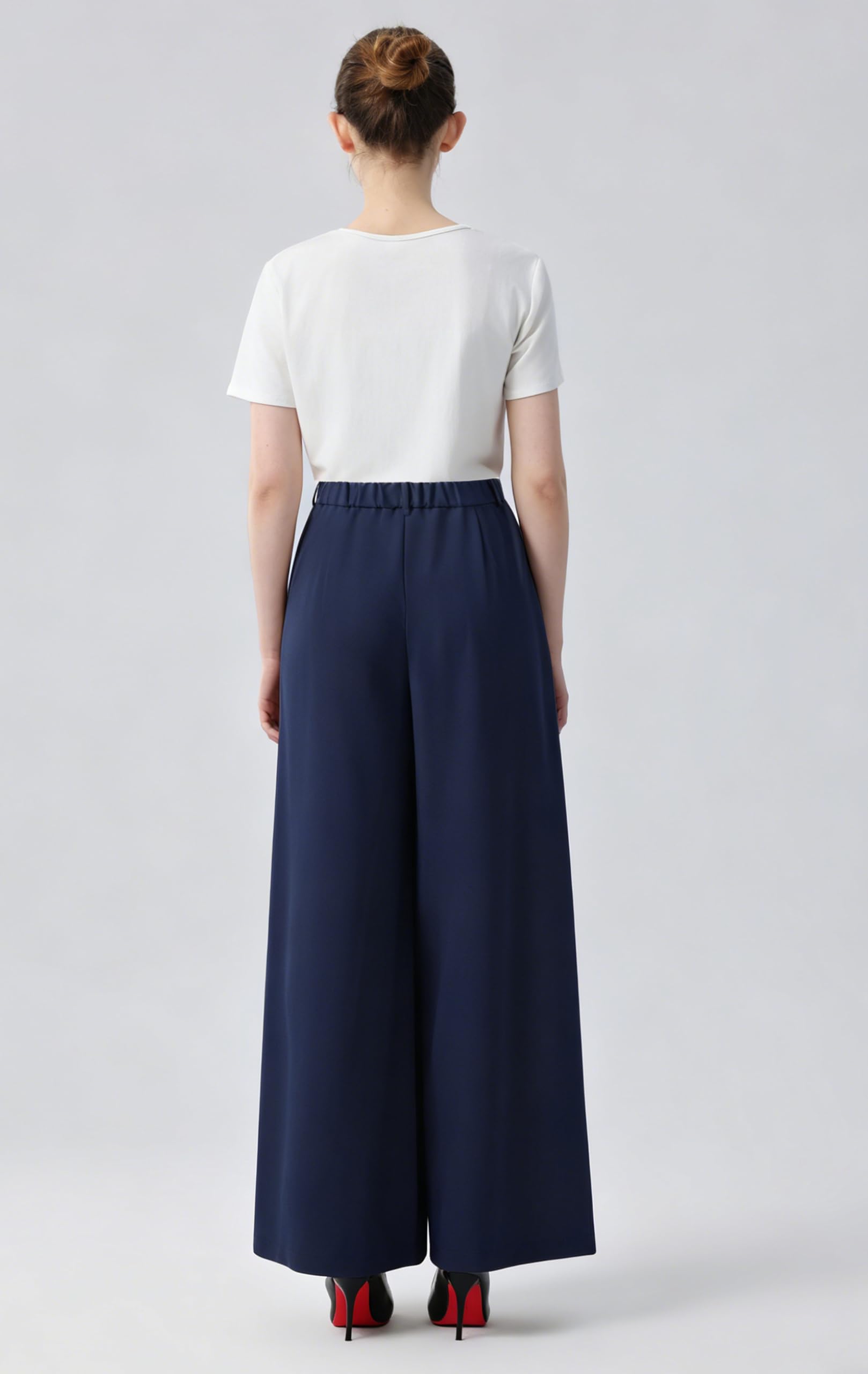 Tronjori Pantaloni da Donna A Vita Alta Casual Pantaloni con Tasche Gamba Larga Pantaloni Lunghi per Ufficio Pantaloni Casual