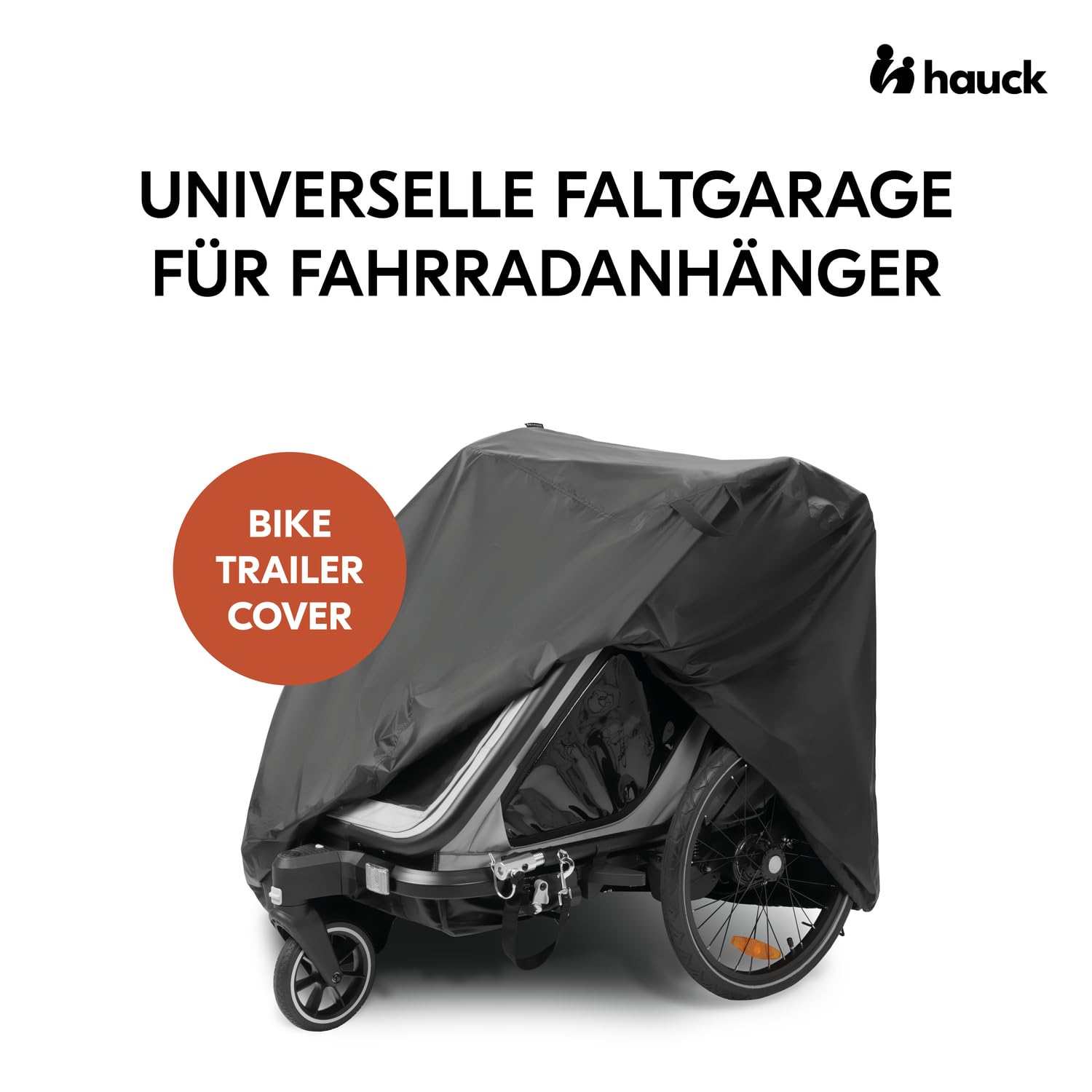 Hauck Abdeckplane Fahrradanhänger, Schwarz - Universal Schutzhülle/Faltgarage für Kinderanhänger, 95 x 105 x 109 cm, kompatibel mit Dryk Duo, Bike N Walk Duo, mit Tasche und Sturmriemen