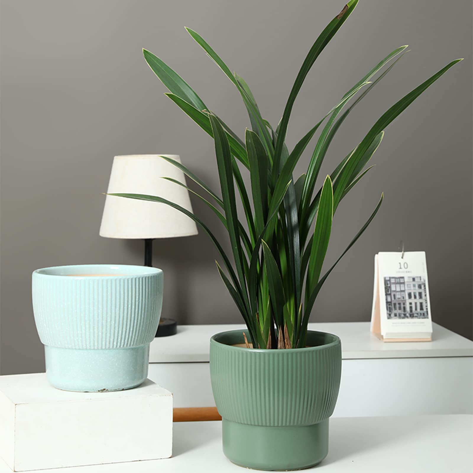 Vasi da Giardino Vaso per Piante a Strisce Verticali, Moderno Vaso da Fiori in Ceramica, fioriera Rotonda con Foro di drenaggio per l'home Office all'aperto/Interno