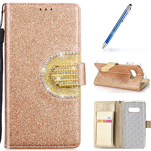 Robinsoni Case Compatible with Samsung Galaxy S10e Phone Case Wallet PU Leather Phone Cover Book Style Cover Kickstand Case Folio Flip Phone Cover Shockproof Heavy Duty Case Sparkle Bling Case Gold