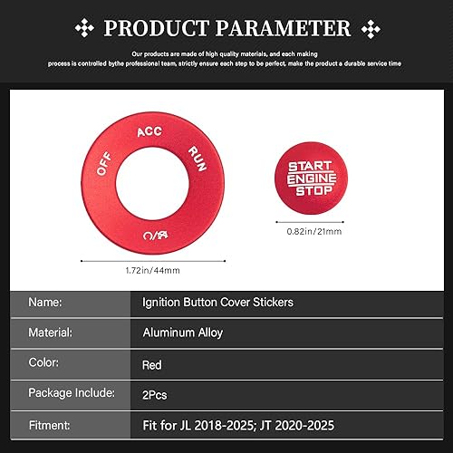 Miniatura 4 de LECART Accesorios para el interior del automóvil, calcomanías rojas para la cubierta del botón de parada del motor para Jeep Wrangler JL JLU