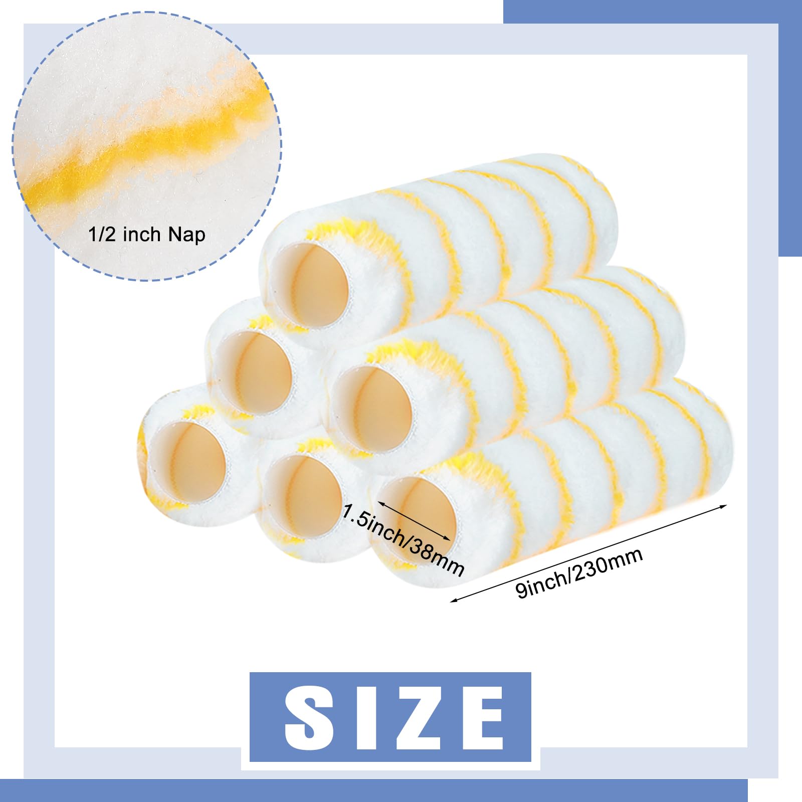 Lot de 12 housses de rouleau de peinture en microfibre de 1,27 x 22,9 cm pour rouleaux de peinture, siestes de rouleau, fournitures de peinture murale pour la plupart des surfaces, peintures et taches