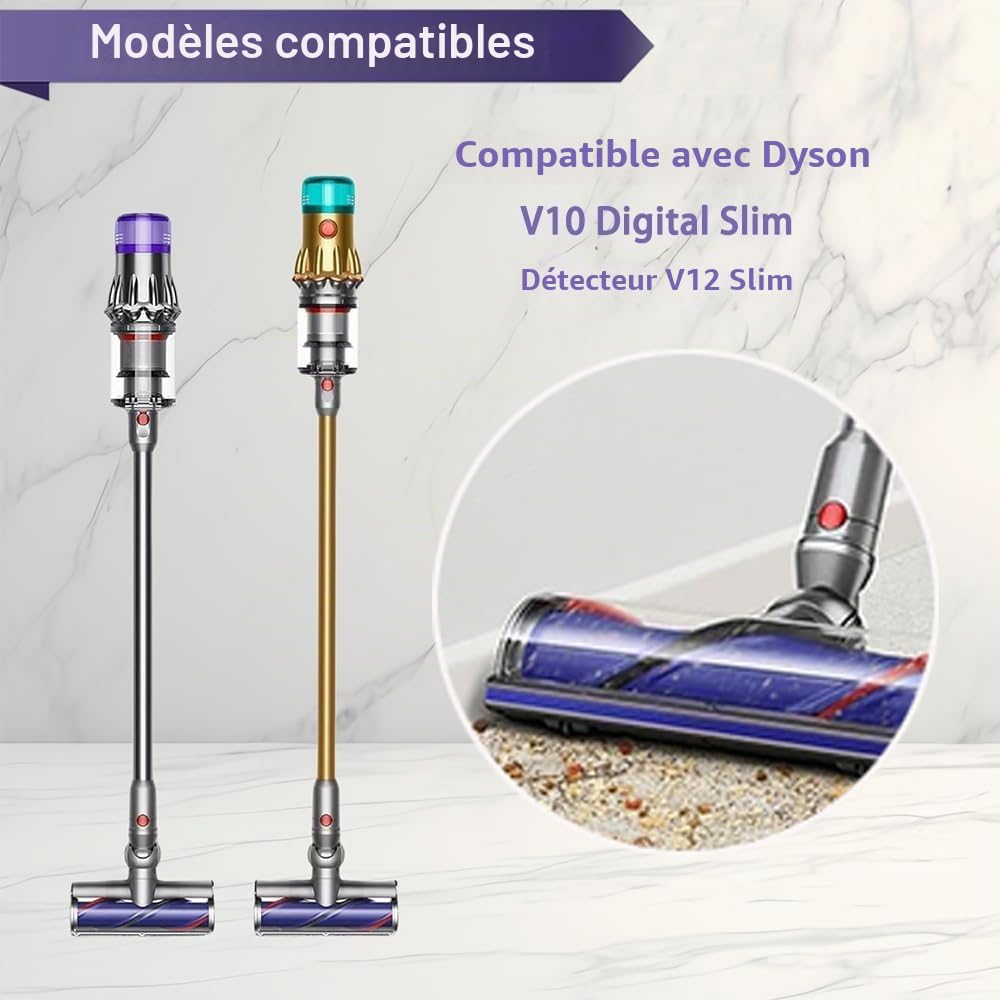 Tête de Brosse Compatible Aspirateur Dyson V12 Detect Slim, Buse de Sol à Turbine à Entraînement Direct, Accessoire de Remplacement pour Sols Durs et Moquettes