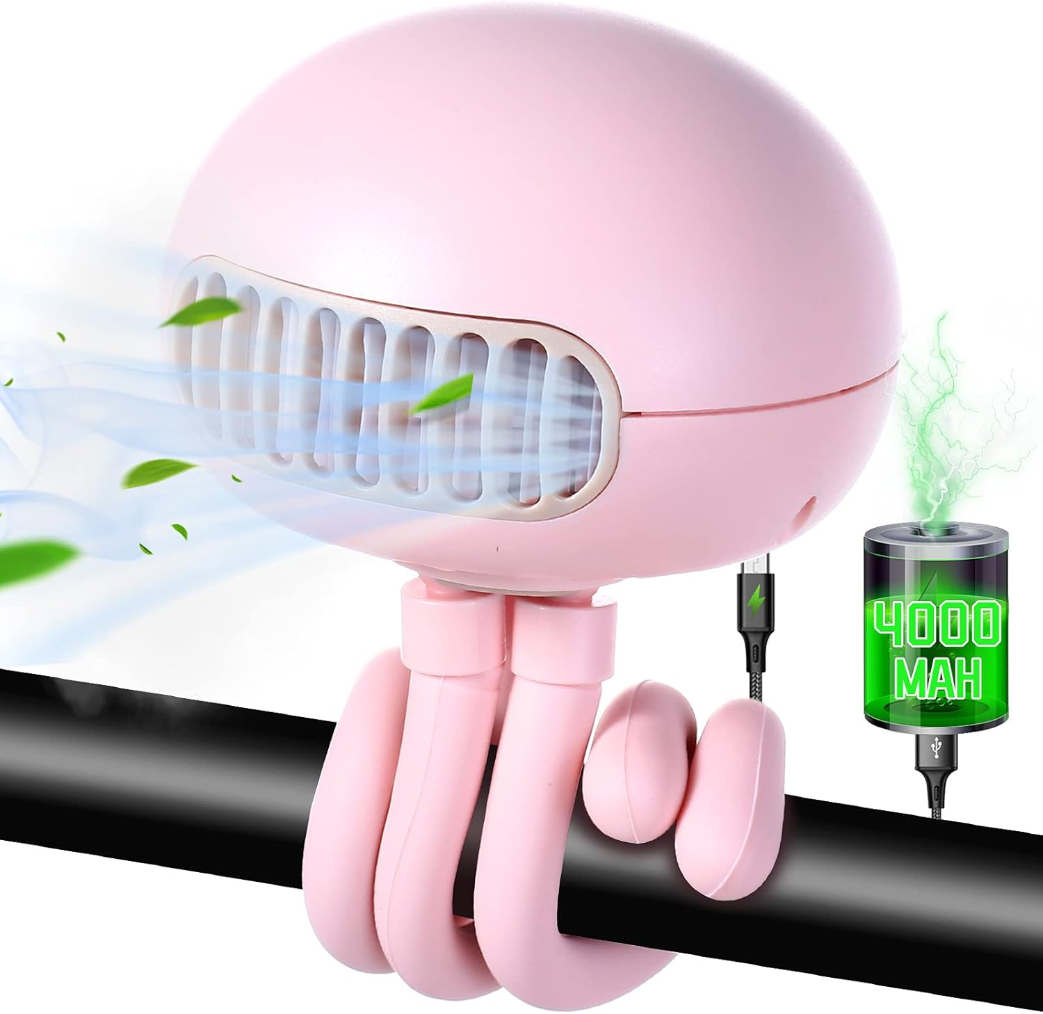 HOMIYES, 4000mAh Baby Stroller Cooling Fans Bladeless Flexible Tripod Clip with 3 Speeds,Portable Rotatable Handheld Personal Fan for Car Seat Crib Bike Treadmill : Baby