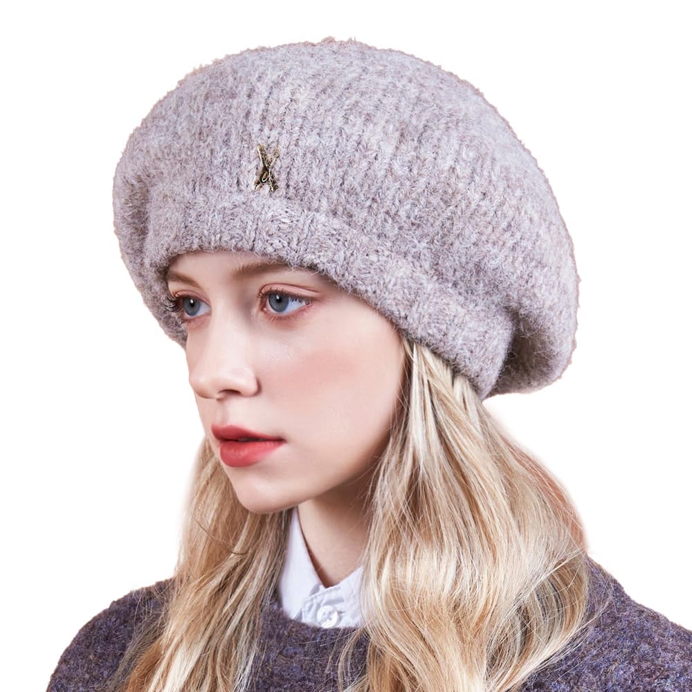 Amazon | [VARZAR] Stud Logo Wool Knit Beret Mocha | ベレー帽