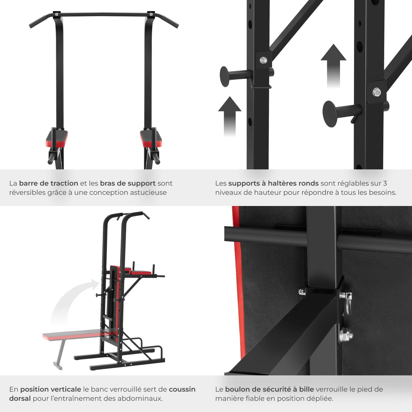 tectake® Station de Musculation Cage de Musculation Banc de Musculation Pliable Barre de Tractions Appareil Musculation Banc d'haltères Barre Musculation Sport Maison Fitness 180 x 95 x 210 cm