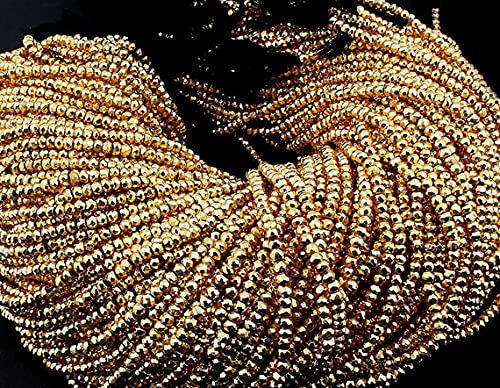 Perles en pyrite véritable de qualité supérieure, fil 13.5" de gemmes facettées dorées 3mm