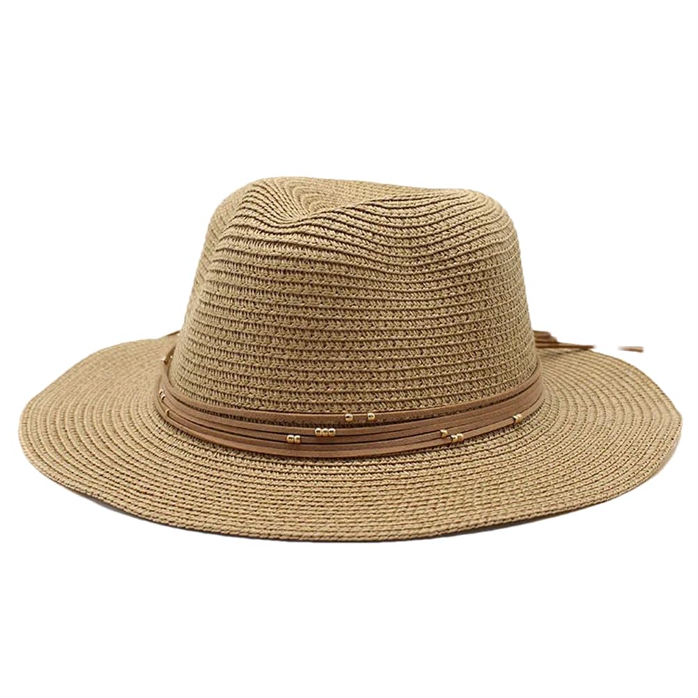 Chapeau de paille de 60 cm - Bord de 7 cm - Casquette de plage rafraîchissante en plein air - Chapeau Panama - Kaki - 59-61 cm, kaki, Taille unique