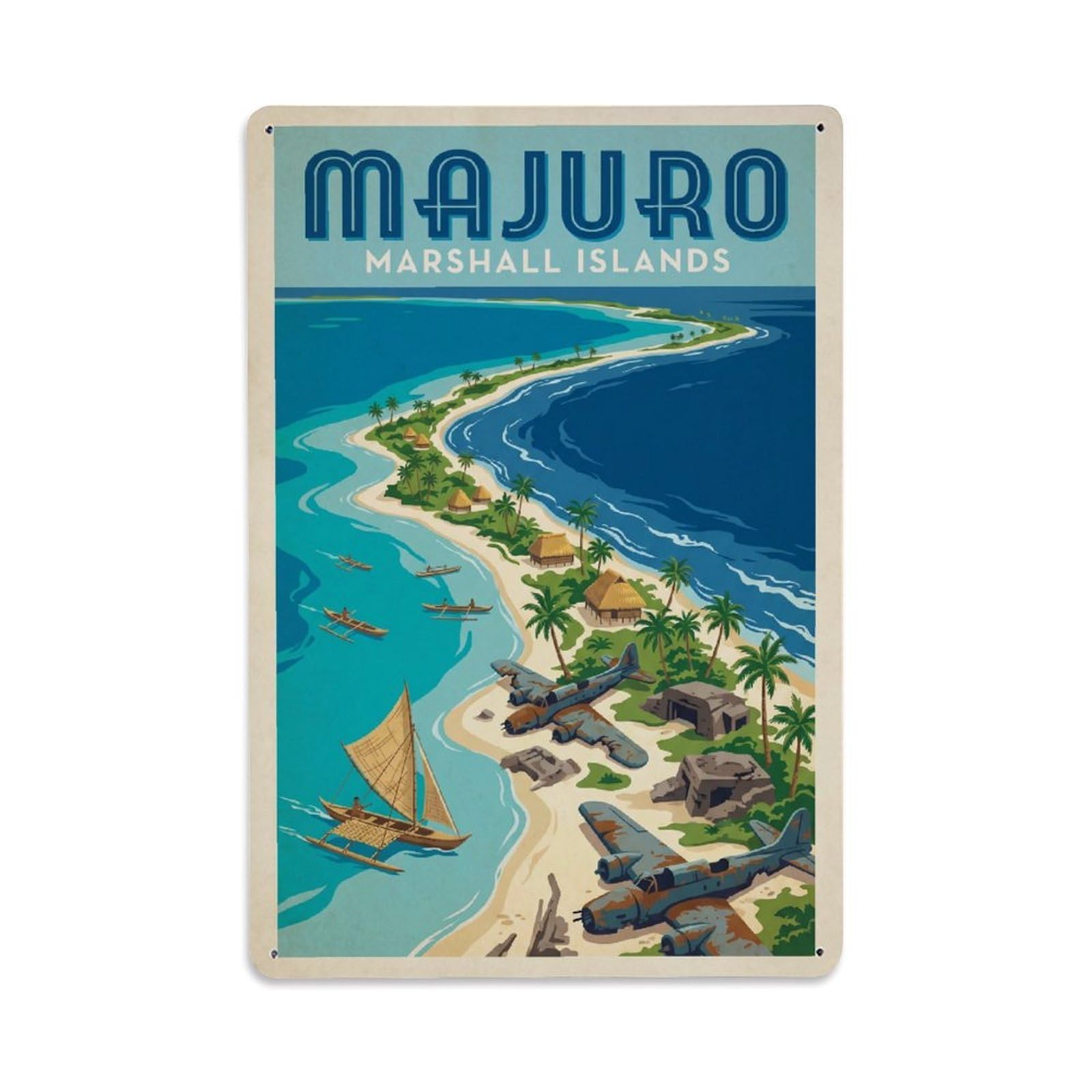 Metal Tin Sign Travel Retro Marshall Islands Majuro