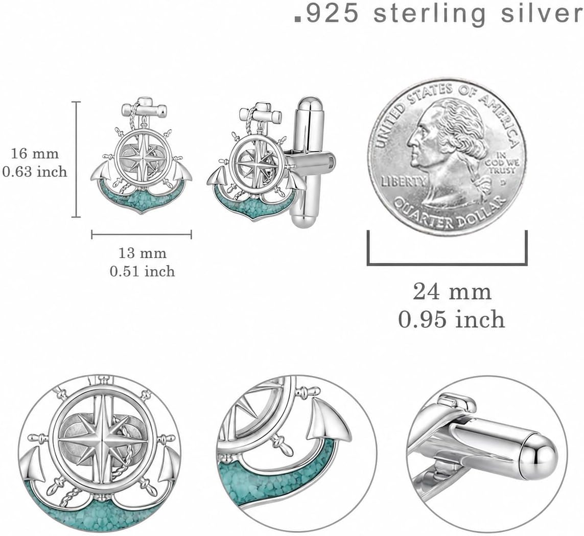 Cufflinks for Men Sterling Silver Anchor Cufflinks Nautical Jewelry Father Birthday Gifts for Men