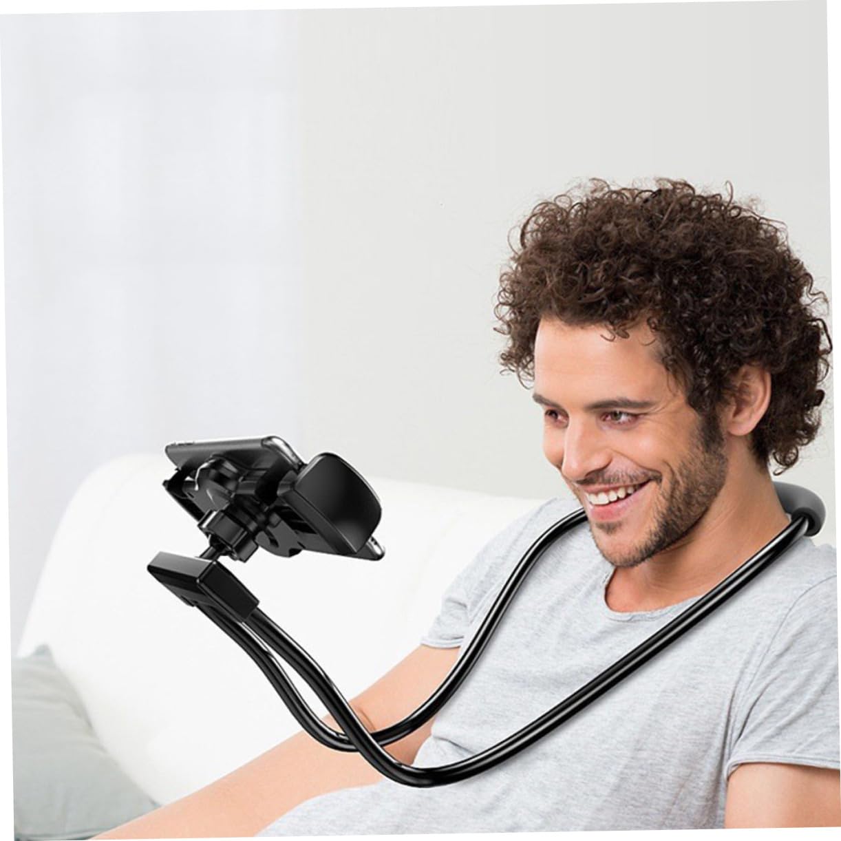 iplusmile Soporte para Teléfono Móvil para Colgar Cuello, Soporte Flexible Multifuncional para Celular y Tableta, Material Aluminio y Silicona, Color Negro