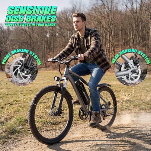 Electric Bike for Adults, 26″ Commuter Ebikes with 7-Speed
