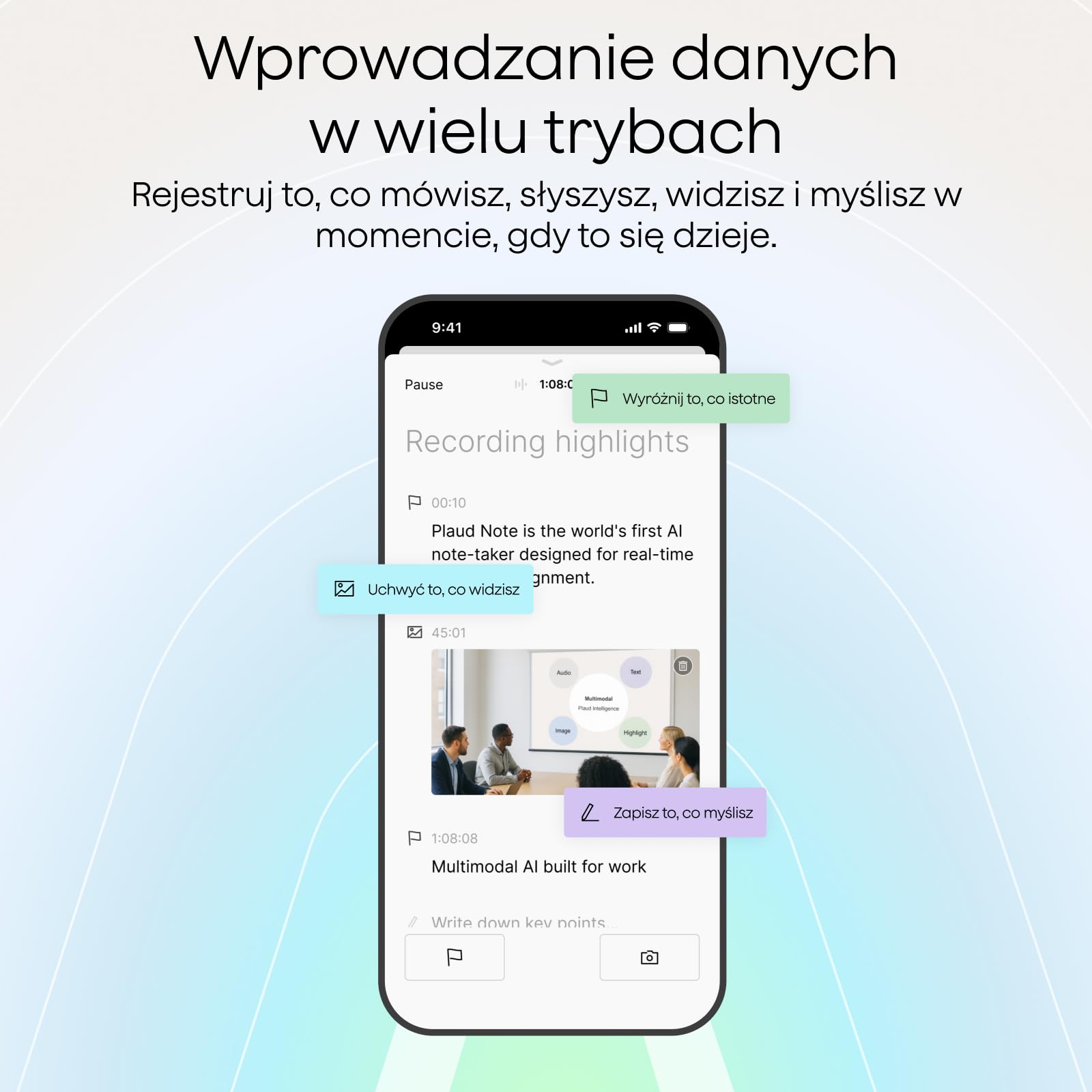 Plaud Note Dyktafon AI z etui, sterowanie i podsumowanie za pomocą technologii AI, obsługa 112 języków, 64 GB pamięci, dyktafon na wykłady, spotkania, rozmowy telefoniczne, Zespoły