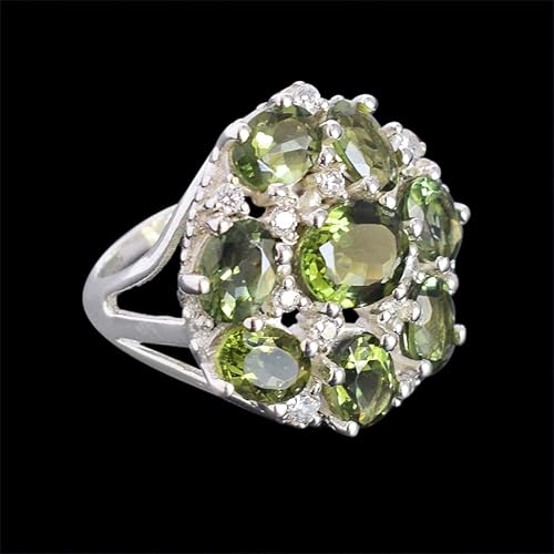 Miniatura 7 de Anillo de plata de ley 925 con piedras preciosas de Moldavita, diseño impresionante para mujer