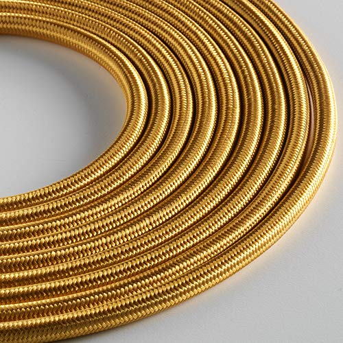 Klartext - Câble textile rond LUMIÈRE pour éclairage, 3 x 0,75 mm, or, 3 m. Attention : câble terre inclus ! Sécurité maximale contre les chocs Cover