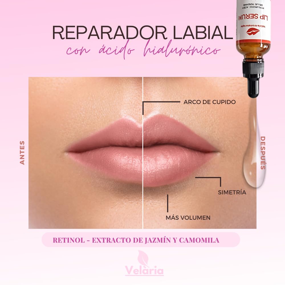 Lip Serum Labial con Ácido Hialuronico, Retinol y Extracto de jazmín y margarita. Post Tratamiento Relleno Labial 30ml Marca Española. No pegajoso