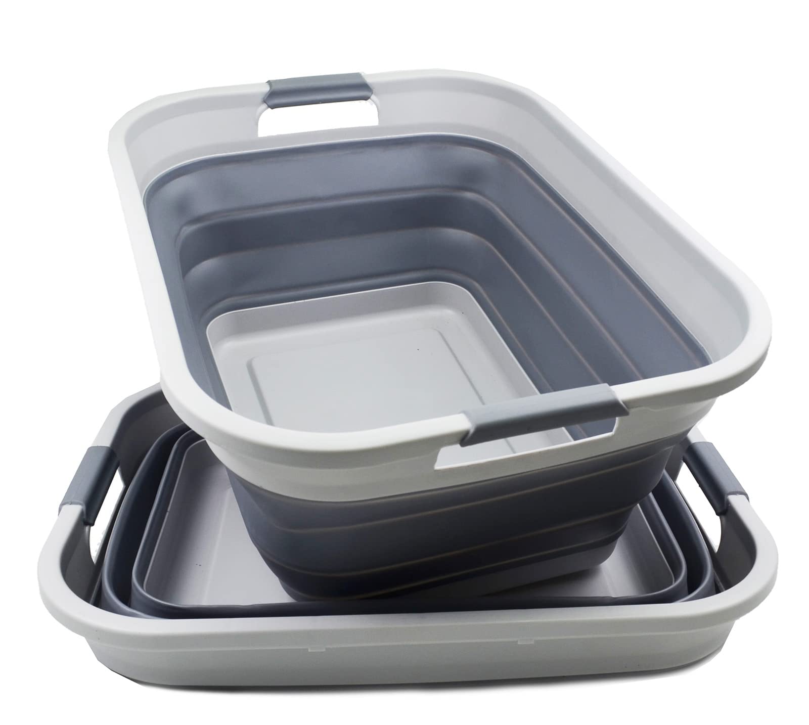 SAMMART 2x Faltbare Wäschekörbe 41L - Grau/Schwarz Pop-Up Wäschebehälter