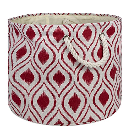 DII Polyester Container with Handles, Ikat Storage Bin, Large Round, Barn Red