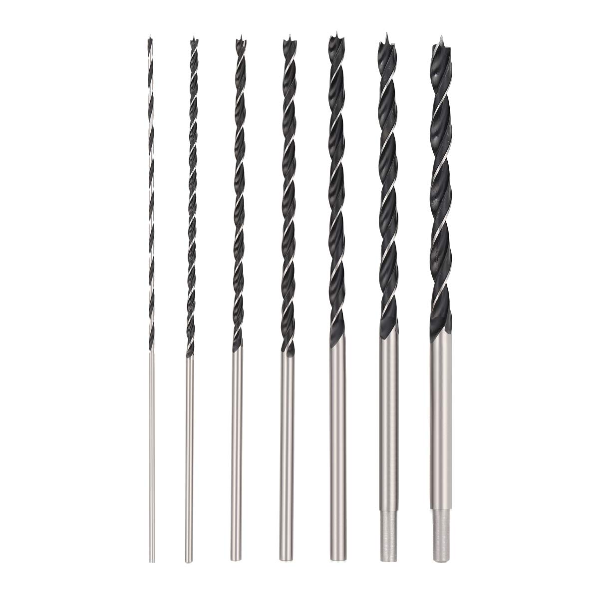 COMOWARE Extra Long Brad Point Drill Bit Set - 300mm Carbon Steel Wood Drill Bit Set for Hardwood, Plywood, Plastic, Aluminum, 7Pcs | 1/8'', 3/16'', 1