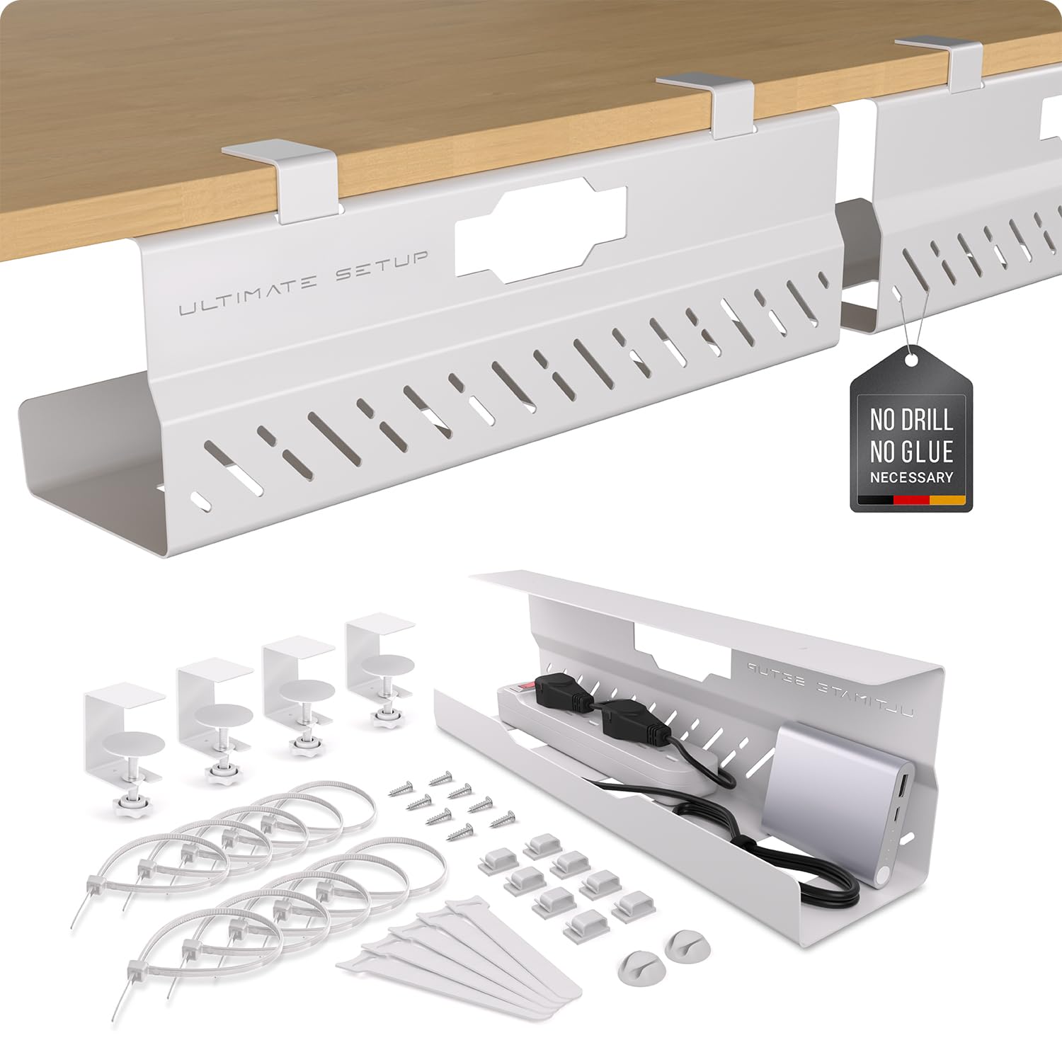 Under Desk Cable Management Tray no Drill 2 Pack