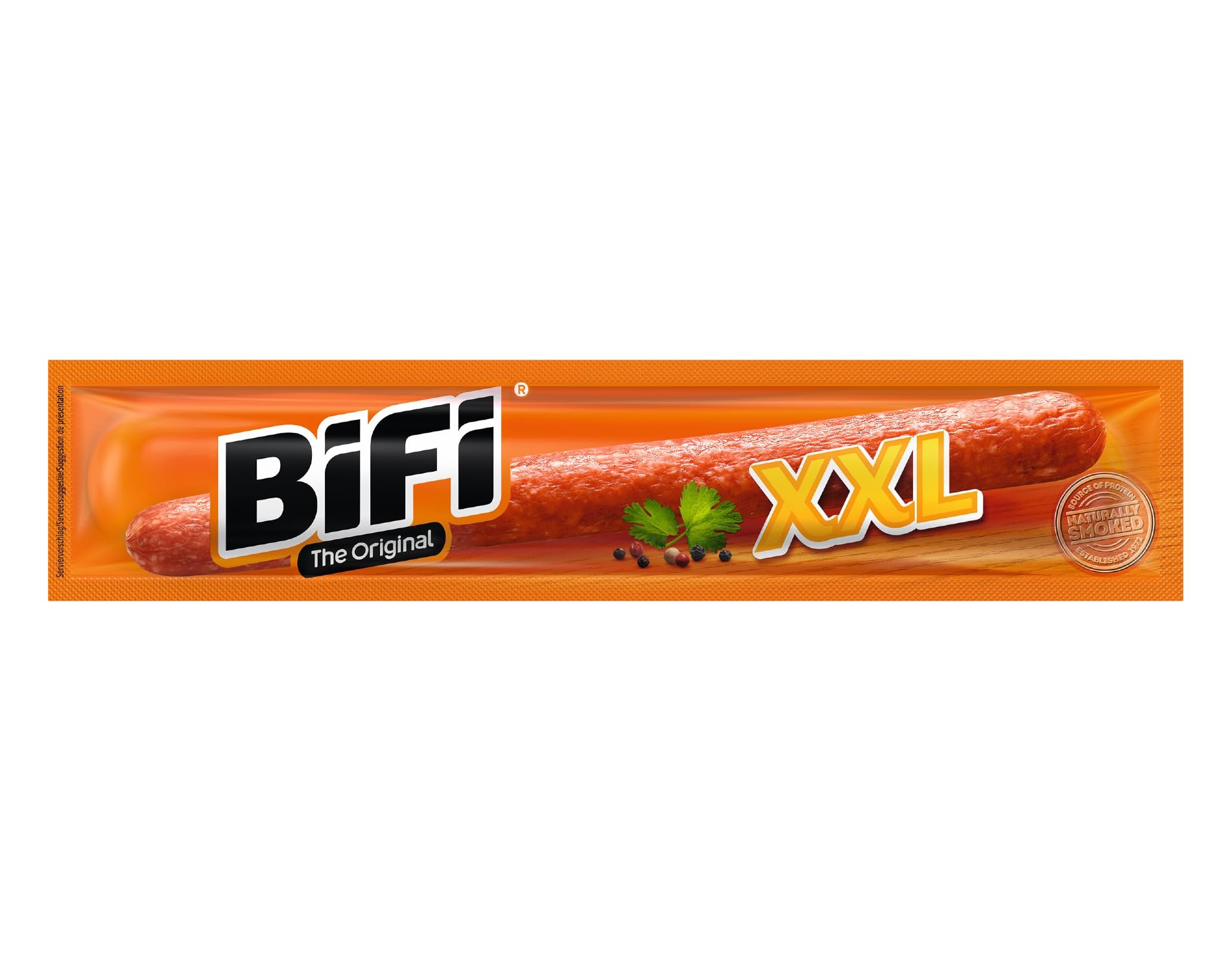 BiFi Original XXL – Stick di salame, snack formato tascabile, essiccati all'aria, da gustare in viaggio, in ufficio o quando fai sport, con pepe, coriandolo e aglio, confezione da 30, 30 x 40 g
