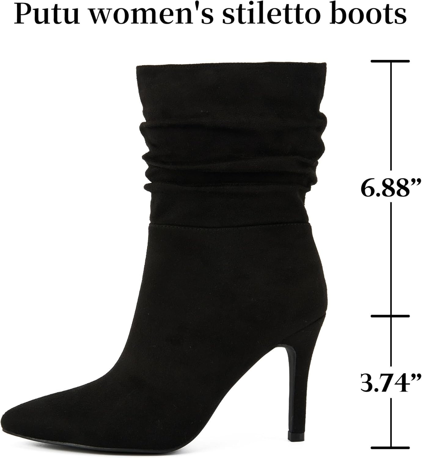 Putu Women's Stiletto High Heel Boots Slouchy Ankle Boots Sexy Dress Boots - Image 4