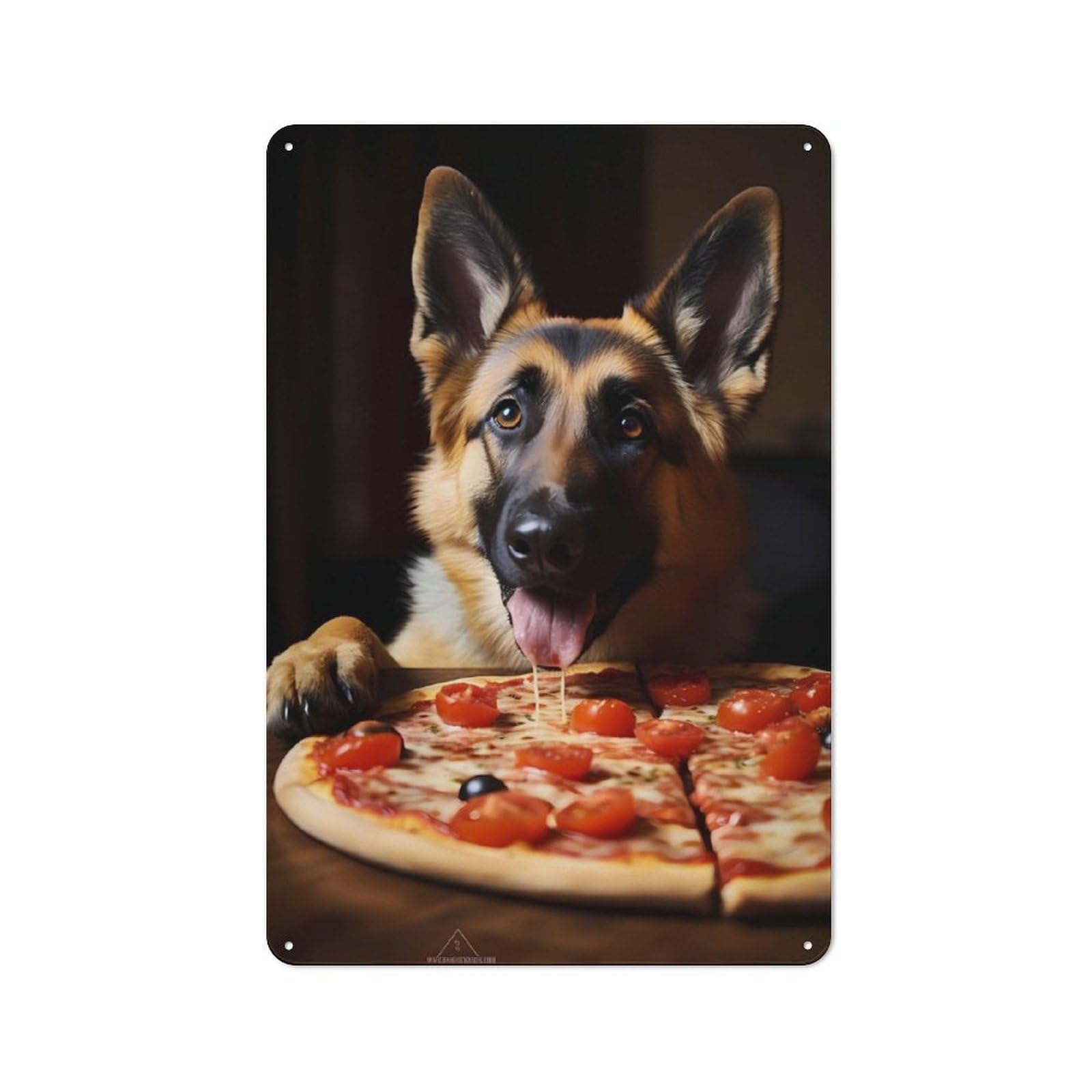 Junmoney German Shepherd Pizza Dog Vintage Metal Plaque 30X20cm For Dining Room Or Kitchen, For Home Decor Collectors Refreshing A Room In Autumn