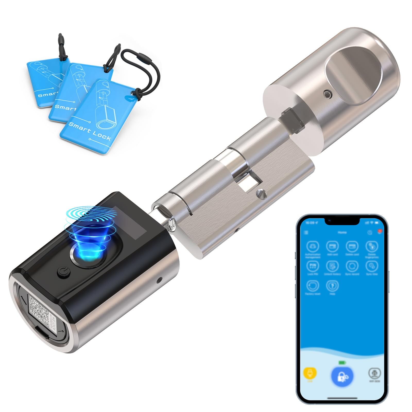 WELOCK Touch41 Fingerprint Door Lock,5-in-1 Smart Euro Cylinder,RFID Card & Bluetooth Electronic Door Lock,Alexa Compatible,IP65 Keyless Security Smart Lock,Fit for 50-100mm Home Door