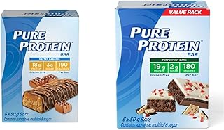 Pure Protein Bars, Gluten Free, Snack Bars, Chocolate Salted Caramel, 50 gram, 6 Count, Multi-colored & Bars, Gluten Free, Snack Bar, Peppermint Bark, 50 gram, 6 Count