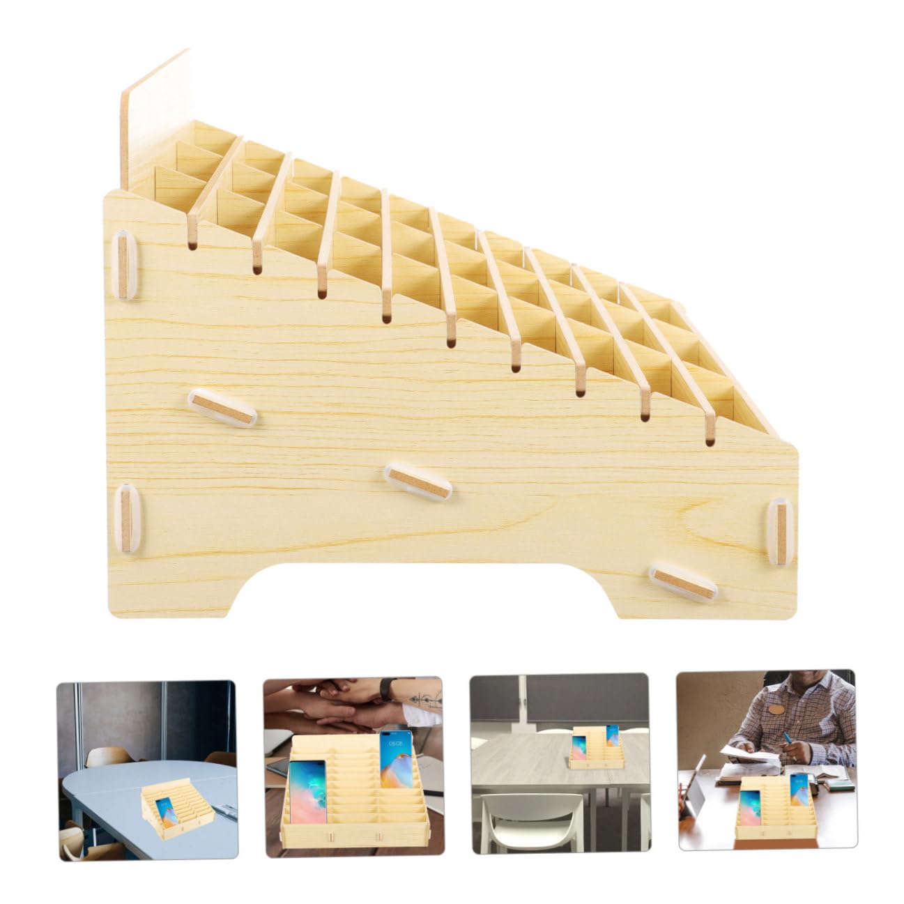 SUPVOX Contenitore da Tavolo in Legno 30 Scomparti, Scatola Portaoggetti per Ufficio e Casa, Organizzatore da Scrivania per Insegnanti e Gestione Telefono, Design Liscio e Finitura