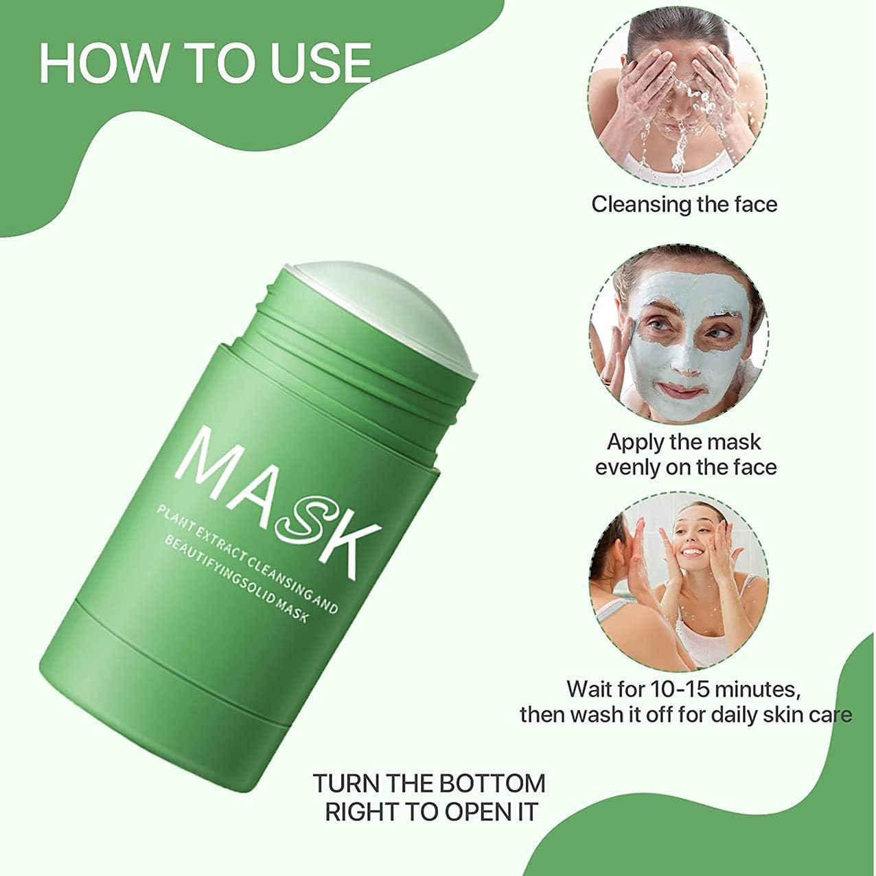 Green Tea Mask Stick for Face, Purifying Solid Green Clay Stick Mask