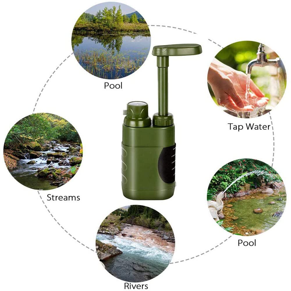 Namvo Filtre à Eau Traitement de l'eau Potable en Plein air 3000 L Filtre à Eau de Camping de Survie pour équipement d'urgence Prepper - Vert armée