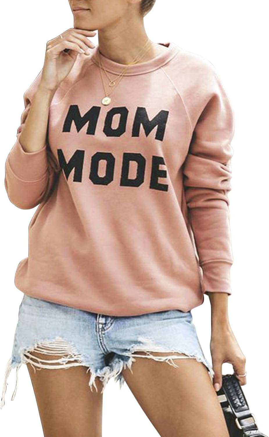 Blooming Jelly Womens Crewneck Sweatshirt Mom Cute Pullover Top Letter Print Long Sleeve Loose Slouchy Raglan Tops