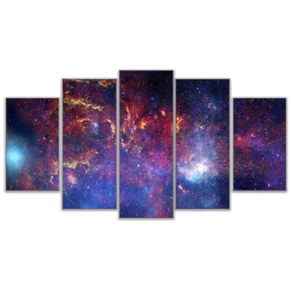 yuanjun5 Piece Canvas Painting Modern Wall Sticker Removable Paintings For Living Room Print Abstract Poster 3D Wall Art Pictures Universe Space Star Yinhe Department