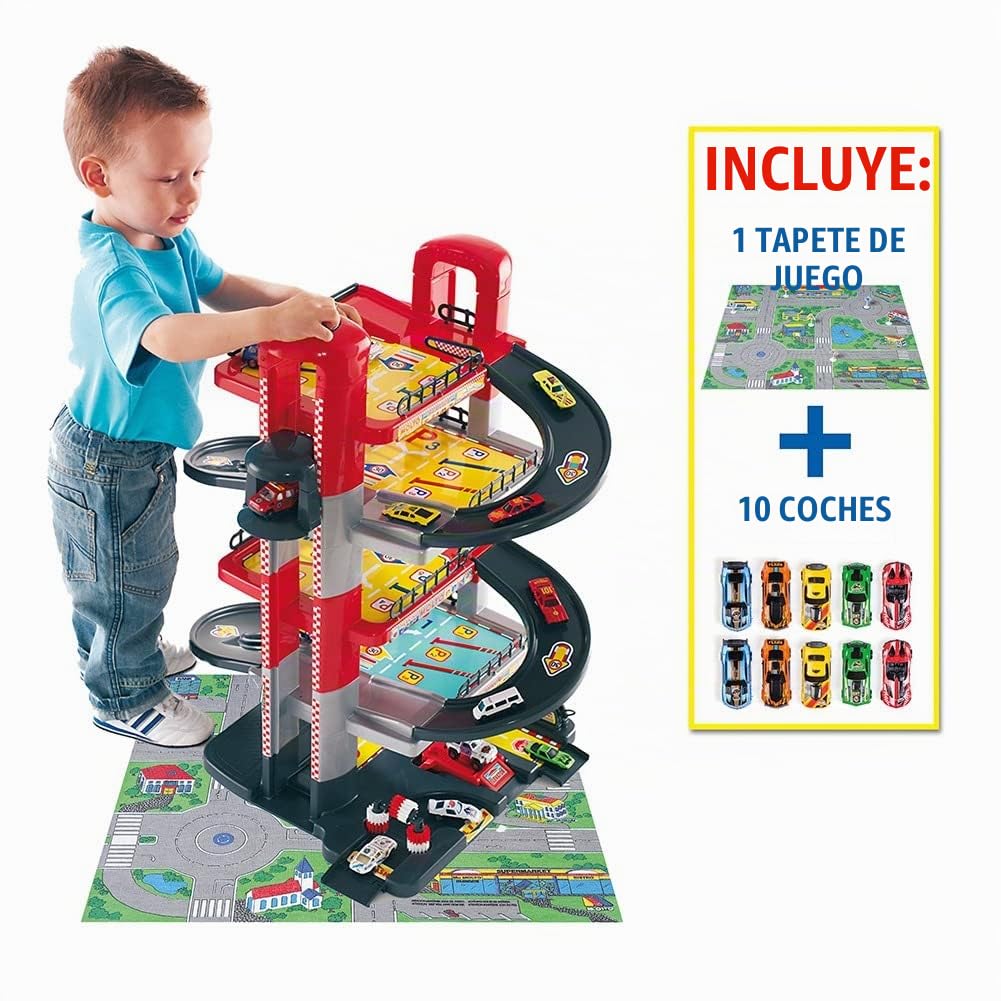 MOLTO | Parking Infantil de 5 Plantas + 10 Coches + Tapiz de Juego con Accesorios, Parking Coches Juguete, Pista de Coches de Juguete, Juguetes Niños + 3 Años, Garaje Coches
