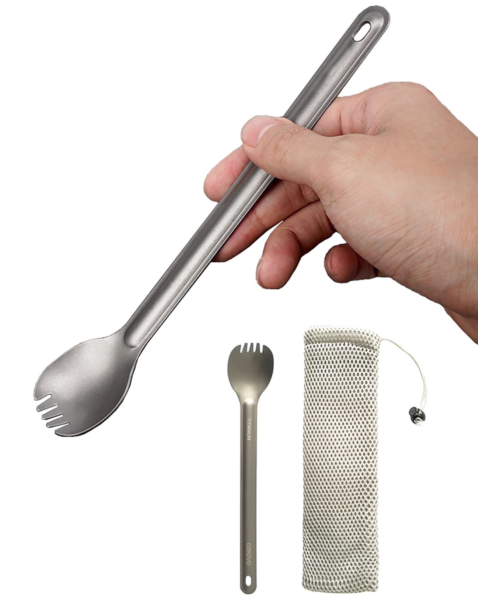 DZRZVD Titanium Long Handel Spork and Spoon, Camping Spork and Spoon, Soup Spoon, Eco-Friendly Coffee Spoon, Portable Travel Camping Utensils