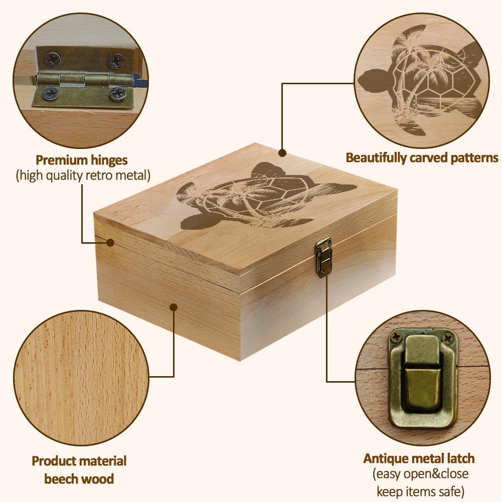 arricraft 1 caja de recuerdos de madera con diseño de playa hawaiana, tortuga marina, con tapa, diseño de animales, caja de recuerdos para recuerdos, fotos, almacenamiento de cartas