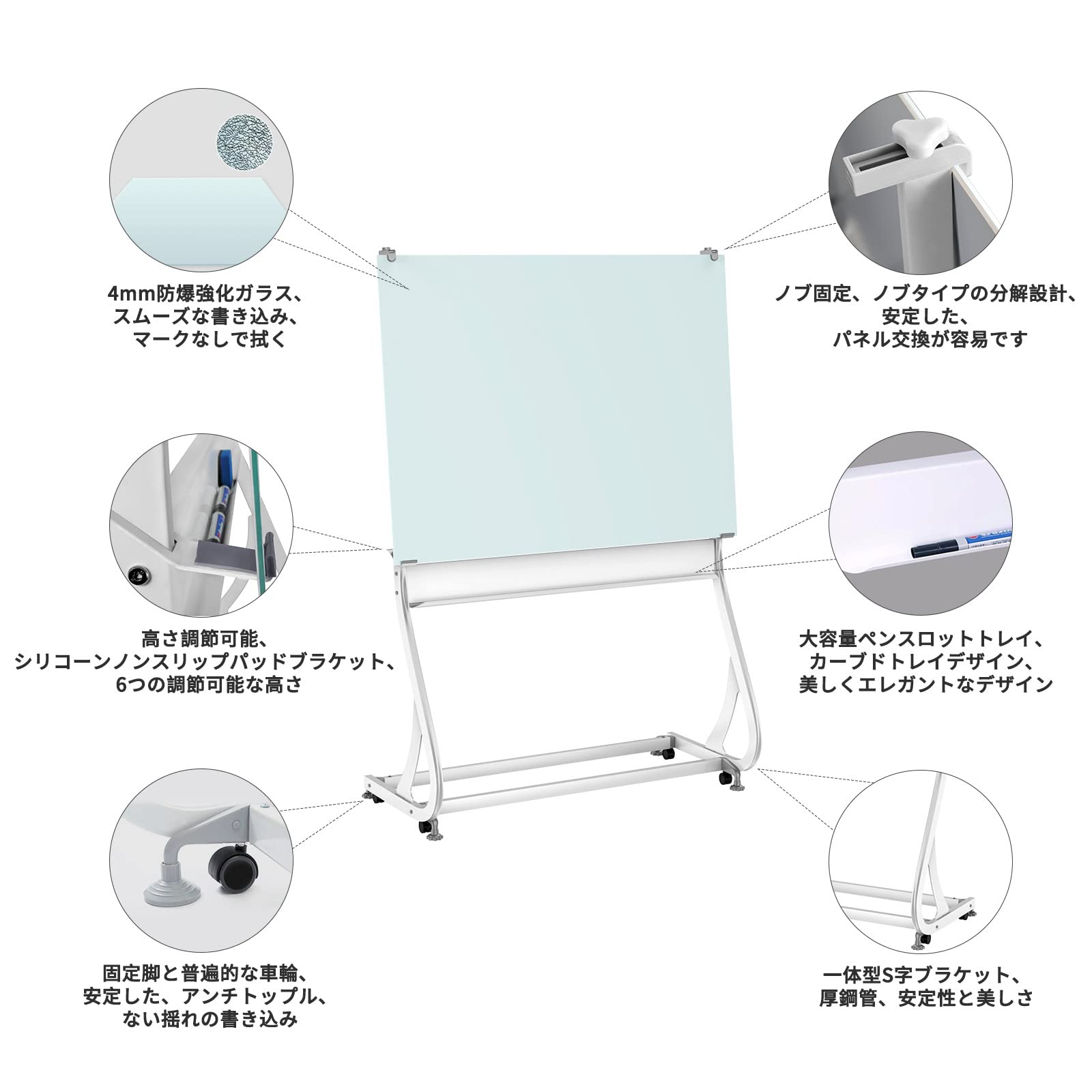 Amazon.co.jp: Putenahoto ガラス製ホワイトボード 脚付き 強化ガラス