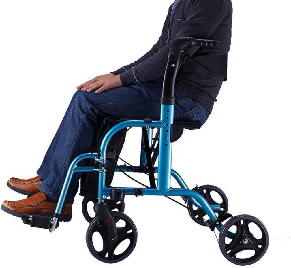 Andador con Ruedas 2 en 1 - Silla de Transporte con Respaldo Reversible, reposapiés Desmontables, Asiento y Ruedas, Plegable y portátil