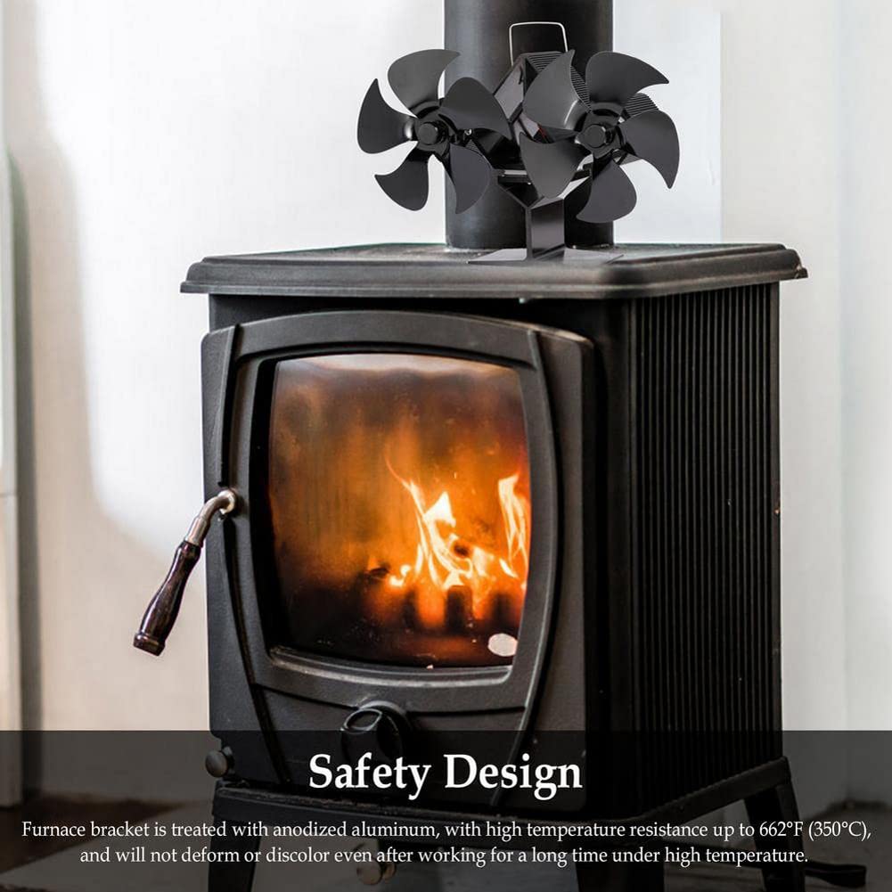 Ventilador de Chimenea de 10 Palas con Doble Motor, Ventilador de Estufa de leña con Motor térmico, Ventilador de Chimenea de leña de Funcionamiento silencioso, para Quemador de leña, Chimenea