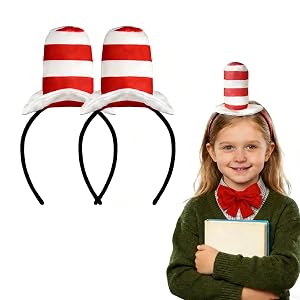 NUMJAW Cat Ears Headband for Kids Adults Reading Week Costume Dress up Red and White Headbands with Hat