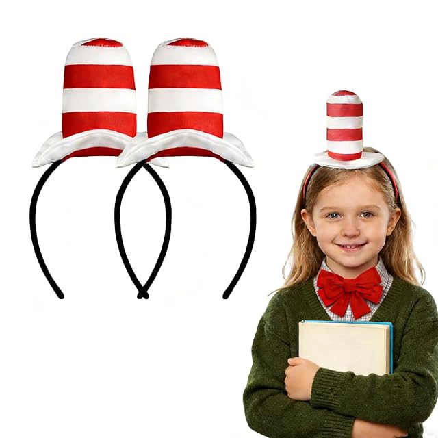 NUMJAW Cat Ears Headband for Kids Adults Reading Week Costume Dress up Red and White Headbands with Hat