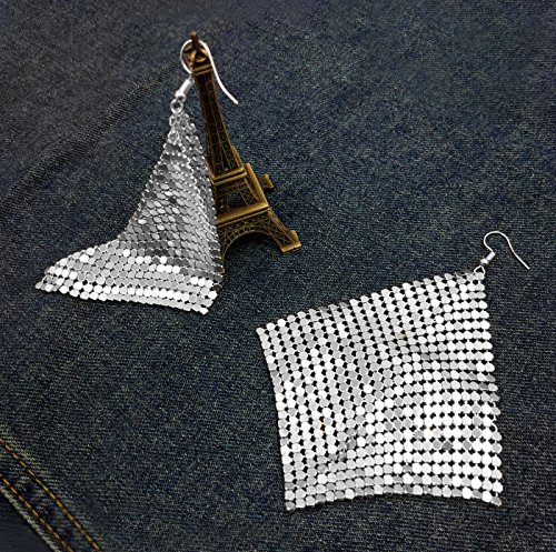 Suyi Trendy Women Earrings Metal Mesh Grid Sequins Tassel Long Drop Dangle Earrings2