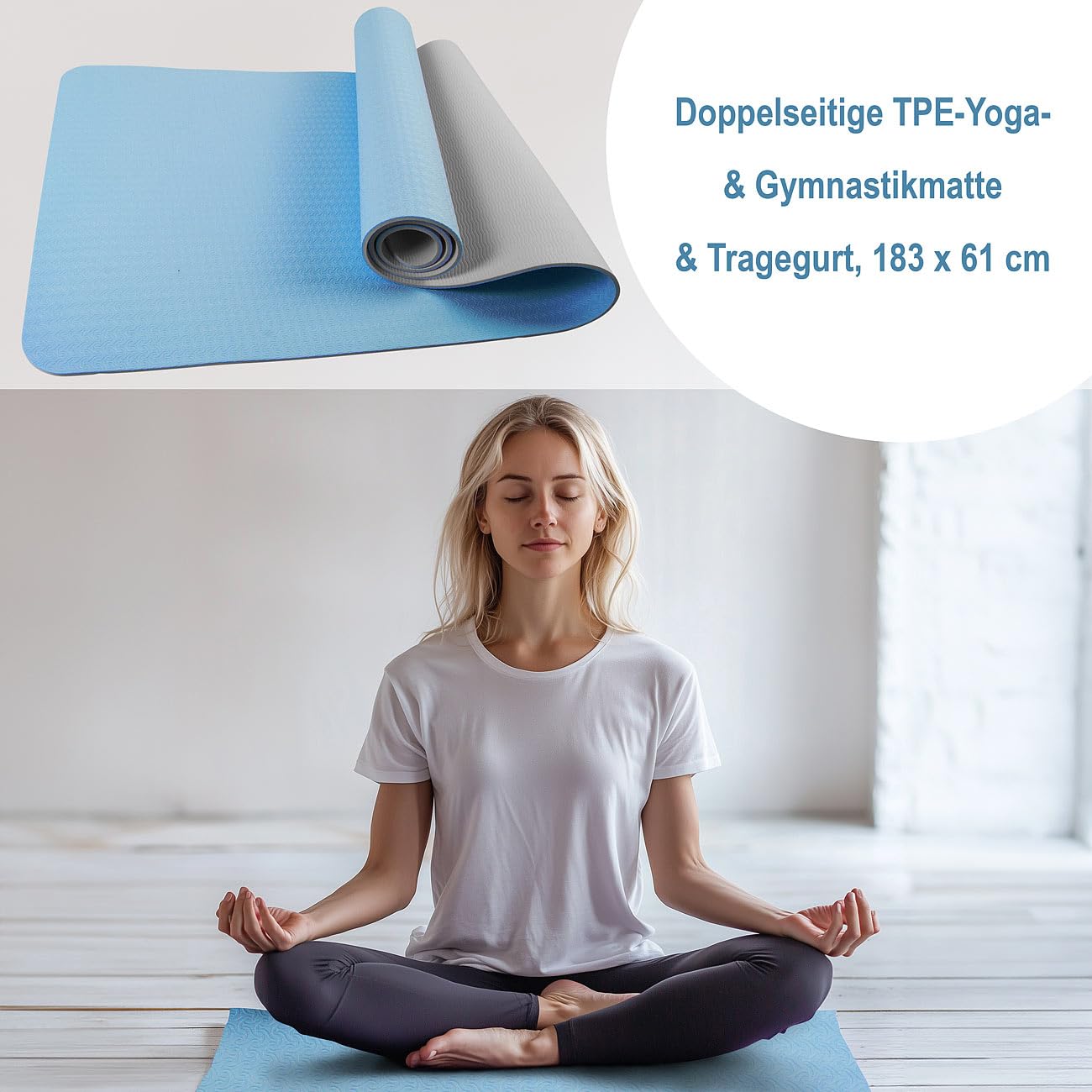 newgen medicals Yoga-Übungsmatten: 4er-Set doppelseitige TPE-Yoga- & Gymnastikmatten, Tragegurt, 183x61cm (Fitnessmatten doppelseitig, Yogamatte TPE rutschfest)